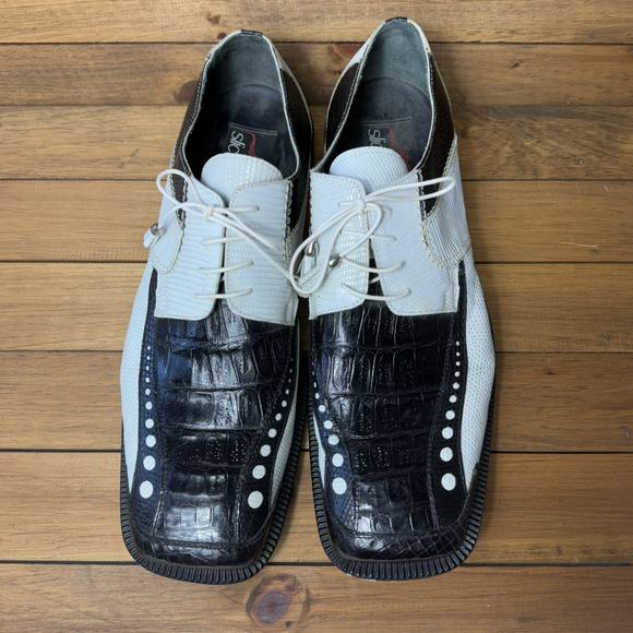 Slick Exotica Genuine Crocodile 14 Black White Reptile Derby Tassel Dress Shoes